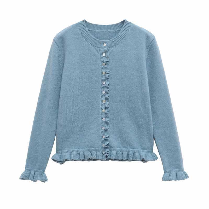 Dames cardigan en tricot confortable avec des boutons décoratifs et un design à volants tendance Chic und Stil