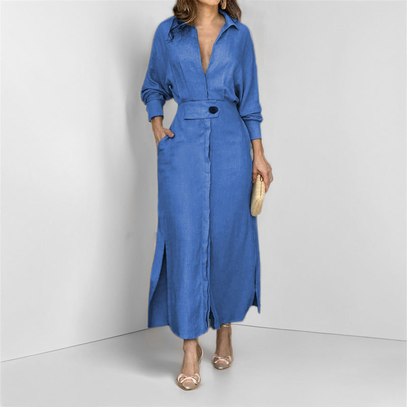 Robe chemise élégante pour femmes avec ceinture à la taille et fentes latérales Chic und Stil
