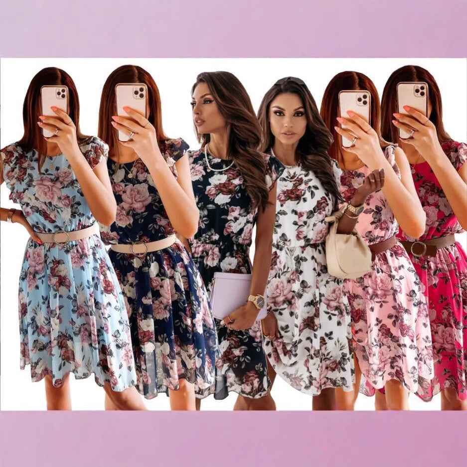 Robe Midi à Manches Cap Floral Chic und Stil