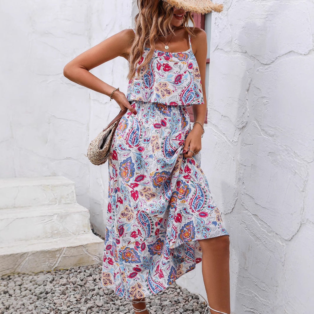 Robe maxi femme avec ourlet asymétrique et design floral Chic und Stil