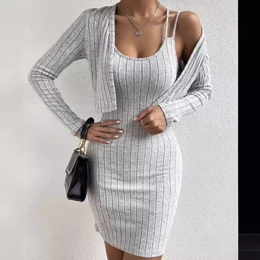 Robe en tricot pour femmes avec cardigan ouvert Chic und Stil