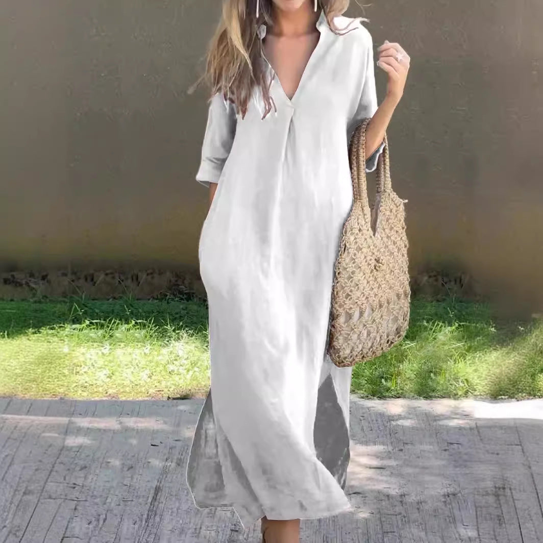 Robe maxi décontractée pour femmes avec élégant décolleté en V et manches décontractées Chic und Stil