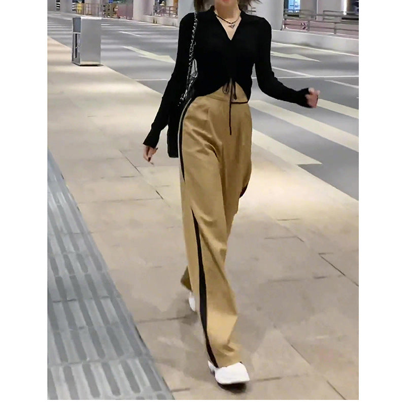 Pantalons larges taille haute pour femmes avec des rayures contrastées Chic und Stil