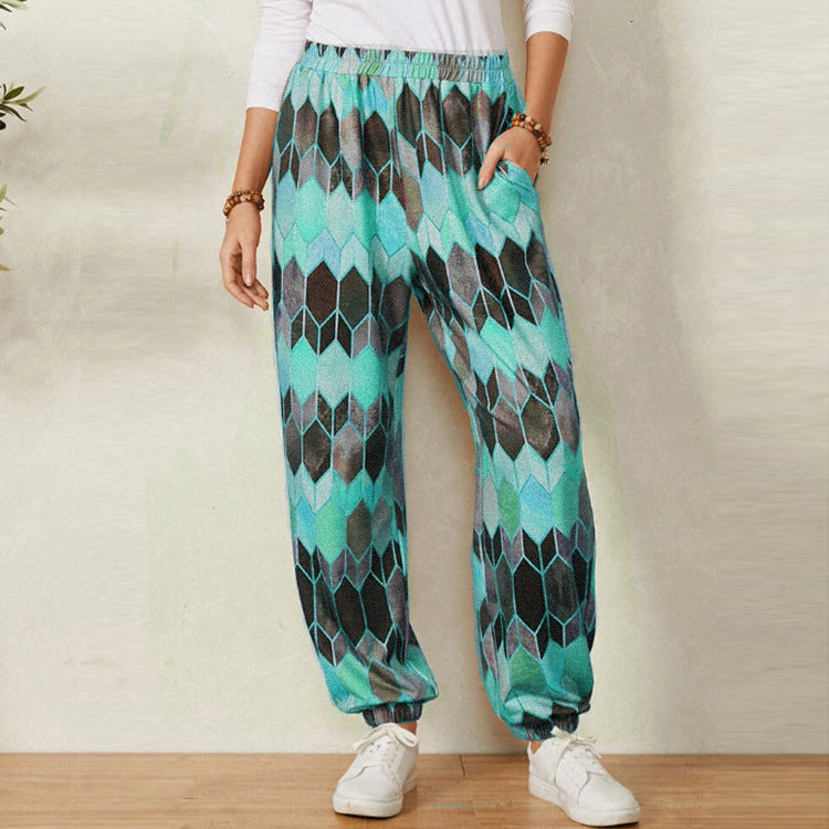 Pantalon de loisirs pour femmes avec motif géométrique moderne et taille élastique Chic und Stil