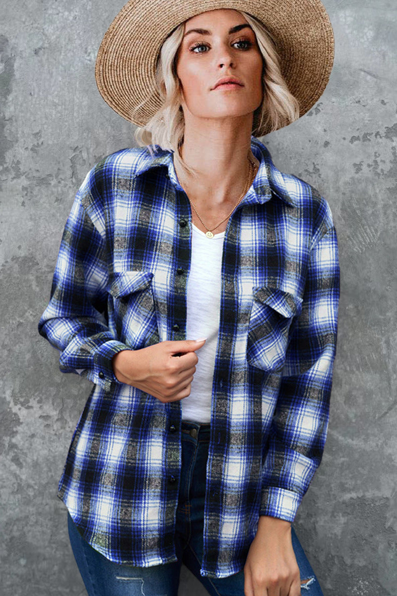 Chemise en flanelle pour femmes avec motif à carreaux et poches plaquées Chic und Stil