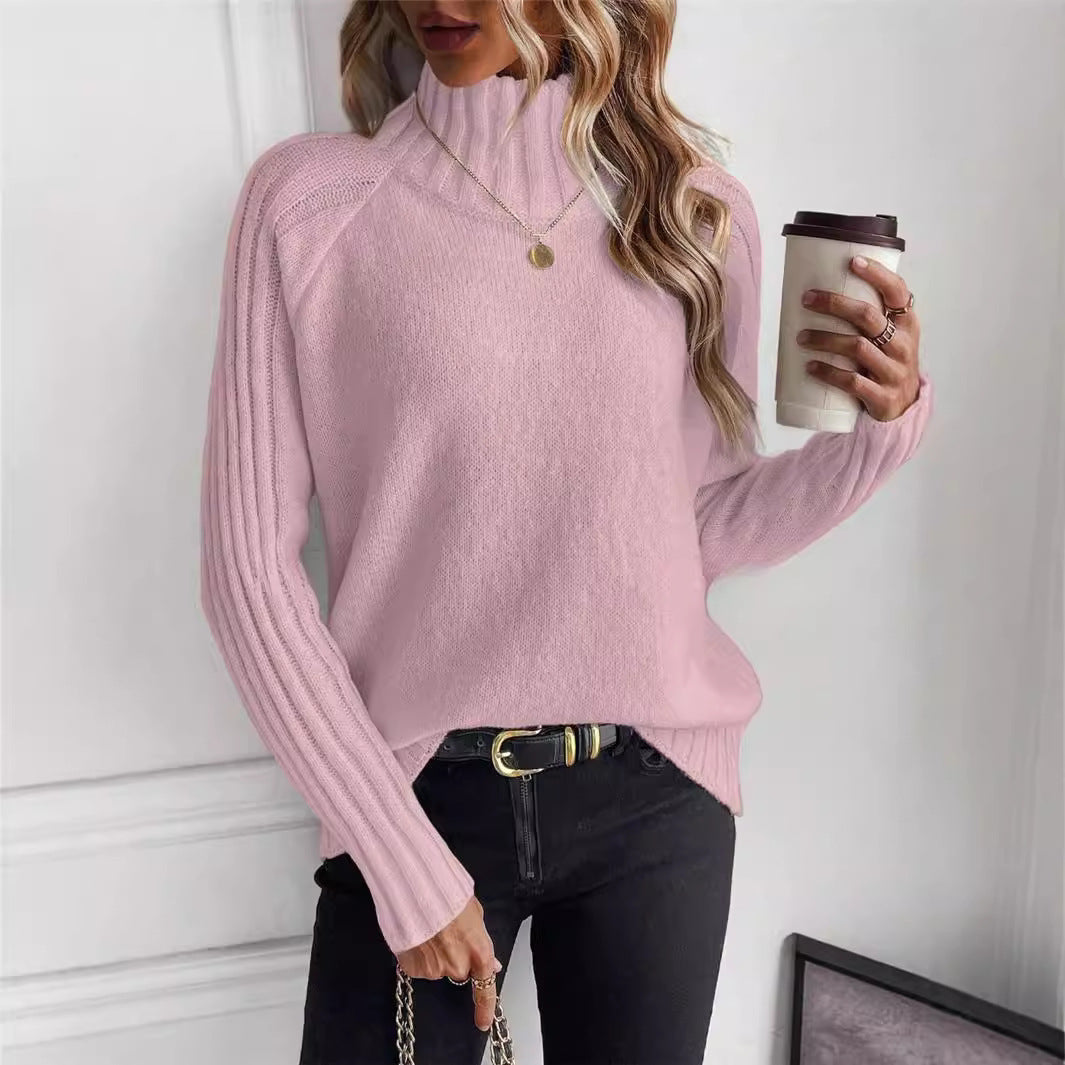 Pull femme avec col montant moderne et design en ribbes structuré Chic und Stil