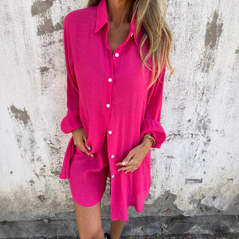 Robe chemise oversize pour femme avec fermeture à boutons et col roulé Chic und Stil