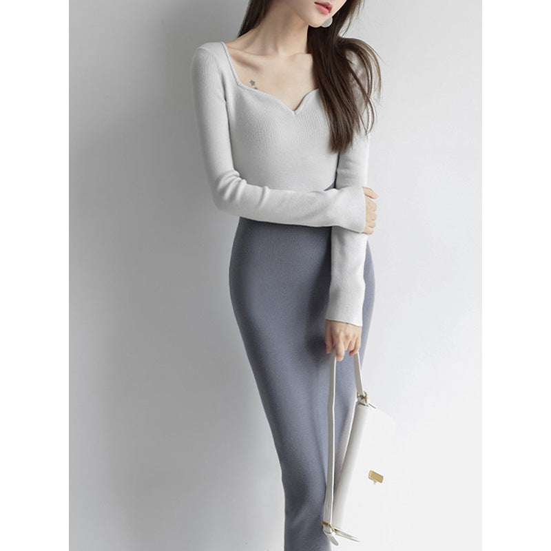 Robe midi en tricot à blocs de couleur Chic und Stil pour femmes