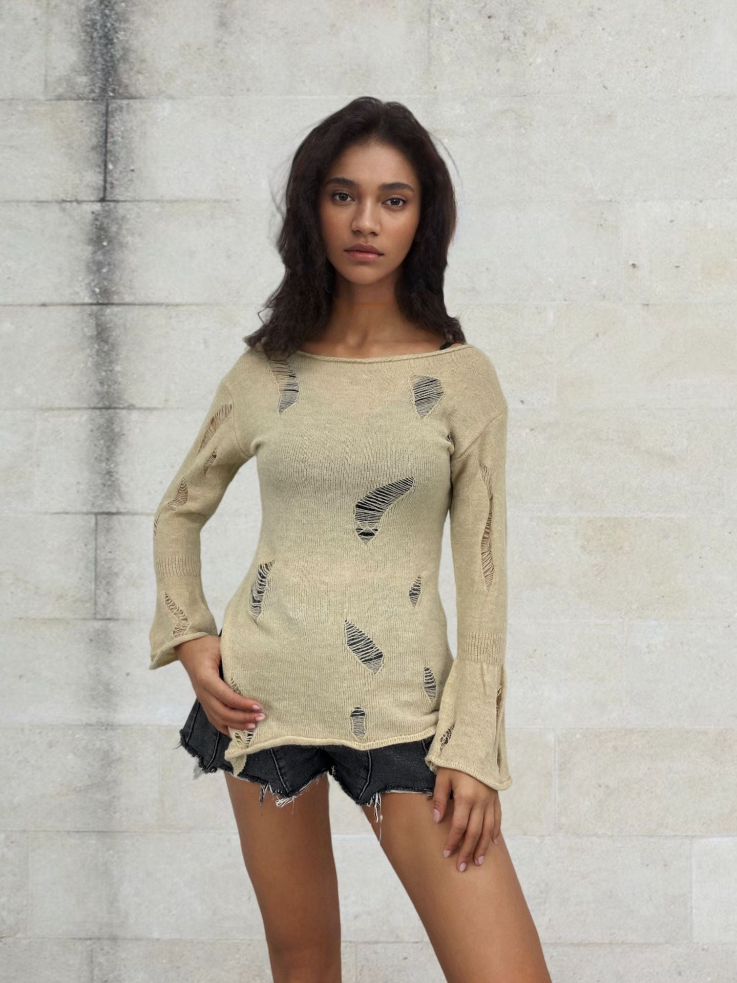 Pull en tricot féminin à motif ajouré discret et coupe décontractée Chic und Stil