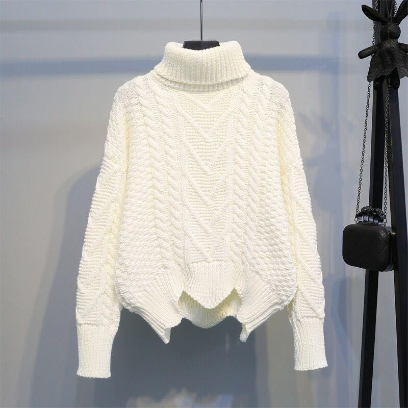 Pull-over en maille épaisse pour femmes avec col montant et motif en torsades Chic und Stil