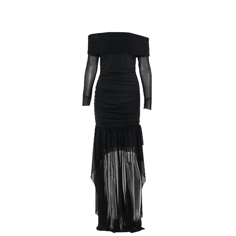 Robe midi froncée épaule dénudée Chic und Stil