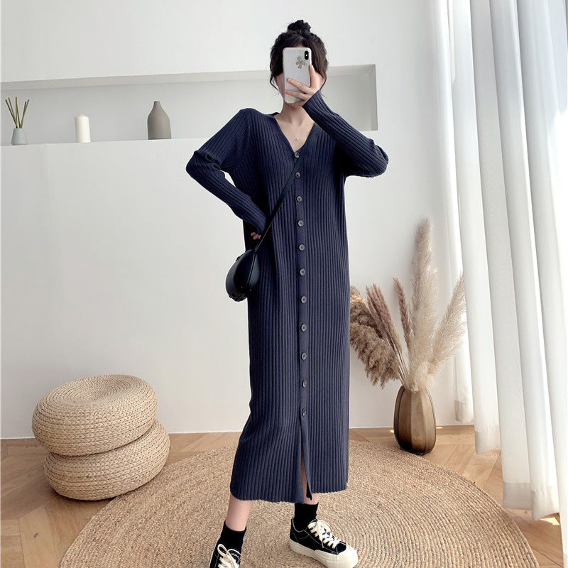 Robe cardigan élégante pour femmes avec bouton et ceinture en tissu structuré Chic und Stil
