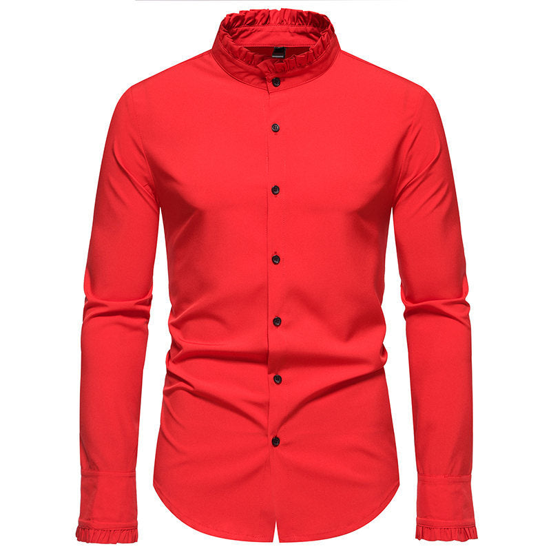 Chemise à manches longues pour hommes avec col montant tendance et détails élégants Chic und Stil