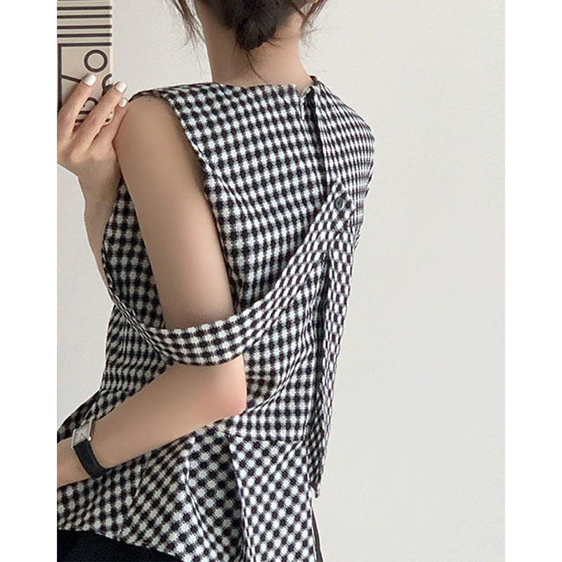 Haut asymétrique en gingham élégant pour femme Chic und Stil