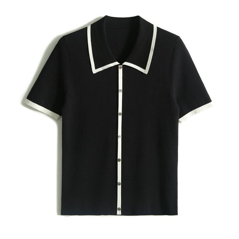Blouse polo à manches courtes pour femmes avec bord contrasté Chic und Stil