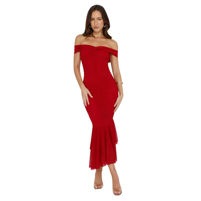Robe maxi à volants avec épaules dénudées pour femmes Chic und Stil