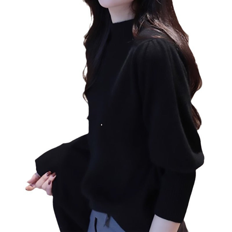 Pull à col haut à manches bouffantes élégant pour femmes Chic und Stil