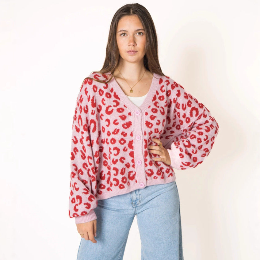 Cardigan en tricot décontracté pour femmes avec un élégant motif léopard Chic und Stil