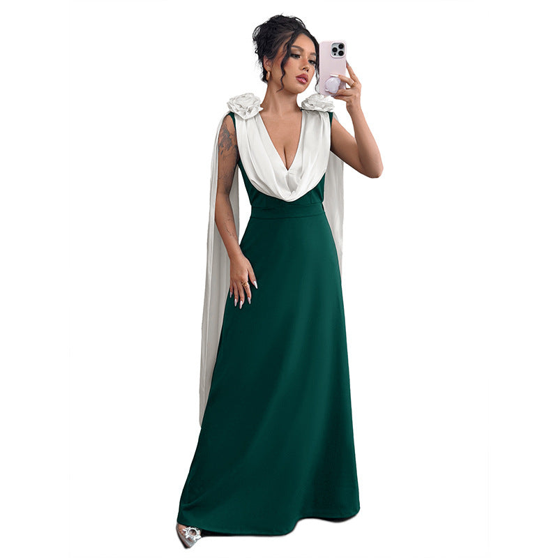Robe Maxi Élégante Femme avec Manches Drapées Chic und Stil