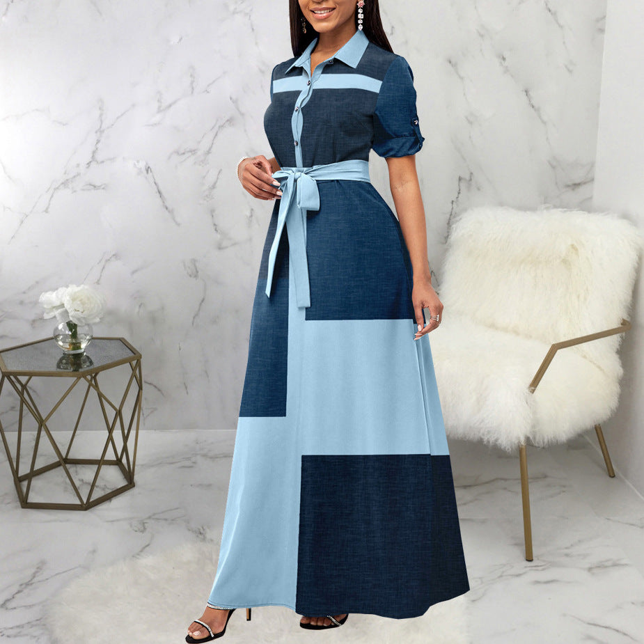 Robe maxi pour femmes avec patte de boutonnage et ceinture à nouer Chic und Stil