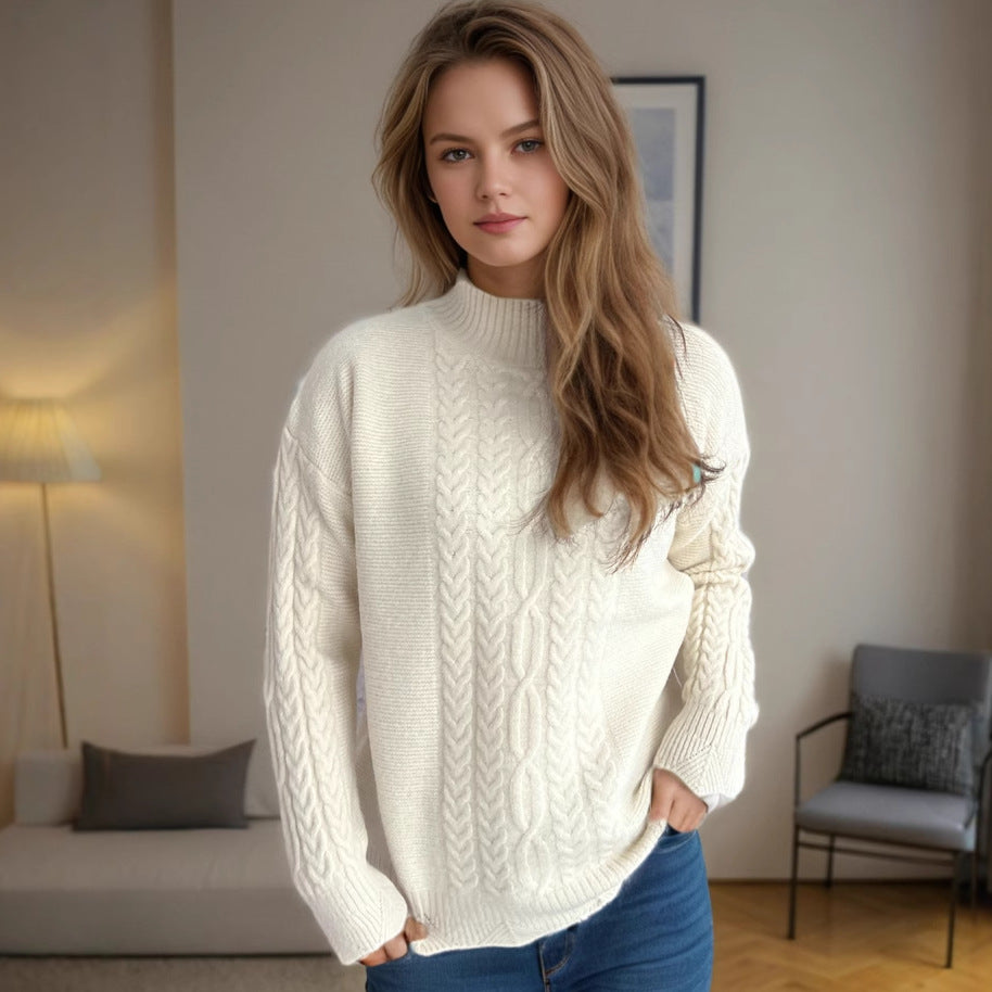 Pull en tricot douillet pour femmes avec un design de tresses moderne et un col rond Chic und Stil