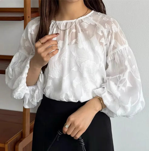 Dames Blouse à manches bouffantes transparentes à fleurs Chic und Stil