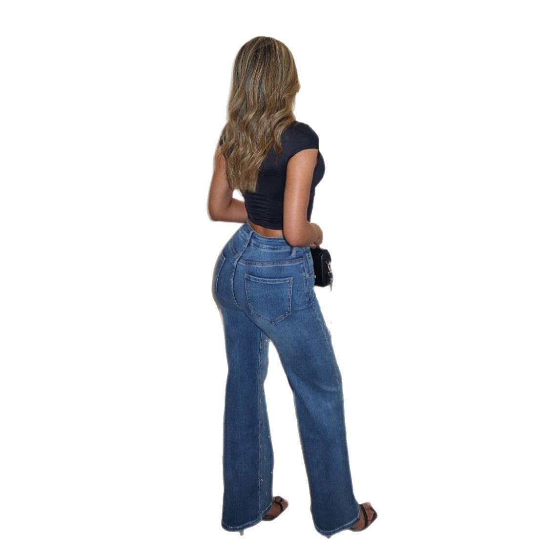 Women’s sparkling denim jeans with wide leg and fashionable details Chic and Style