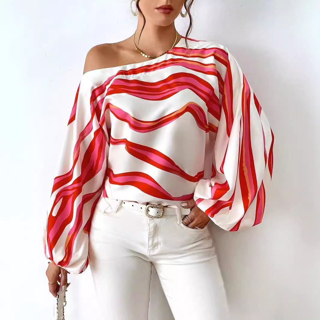 Blouse satin off-shoulder pour femmes avec manches bouffantes Chic und Stil