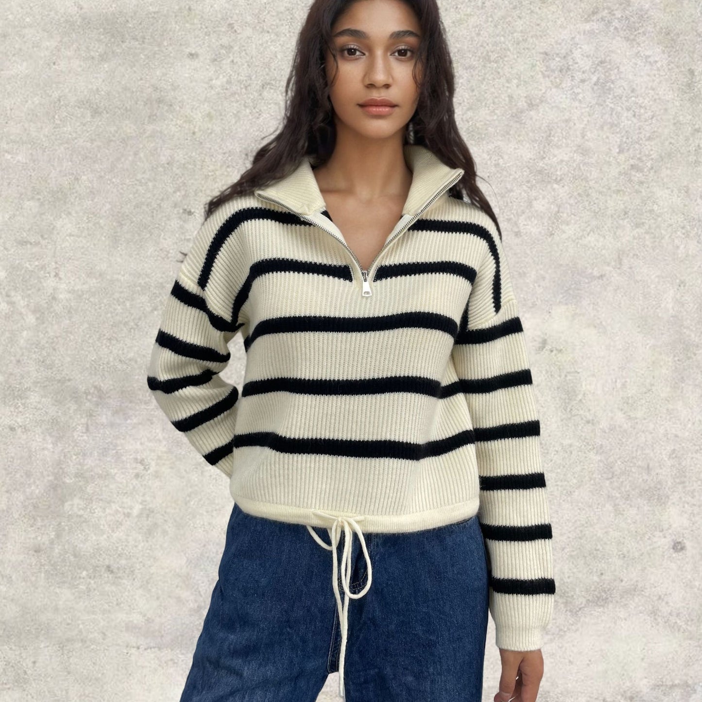 Pull en tricot pour femmes avec col montant et fermeture éclair Chic und Stil