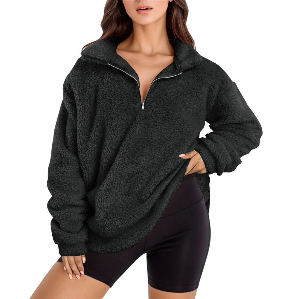 Dames doux pull en fleece avec demi-fermeture éclair Chic und Stil