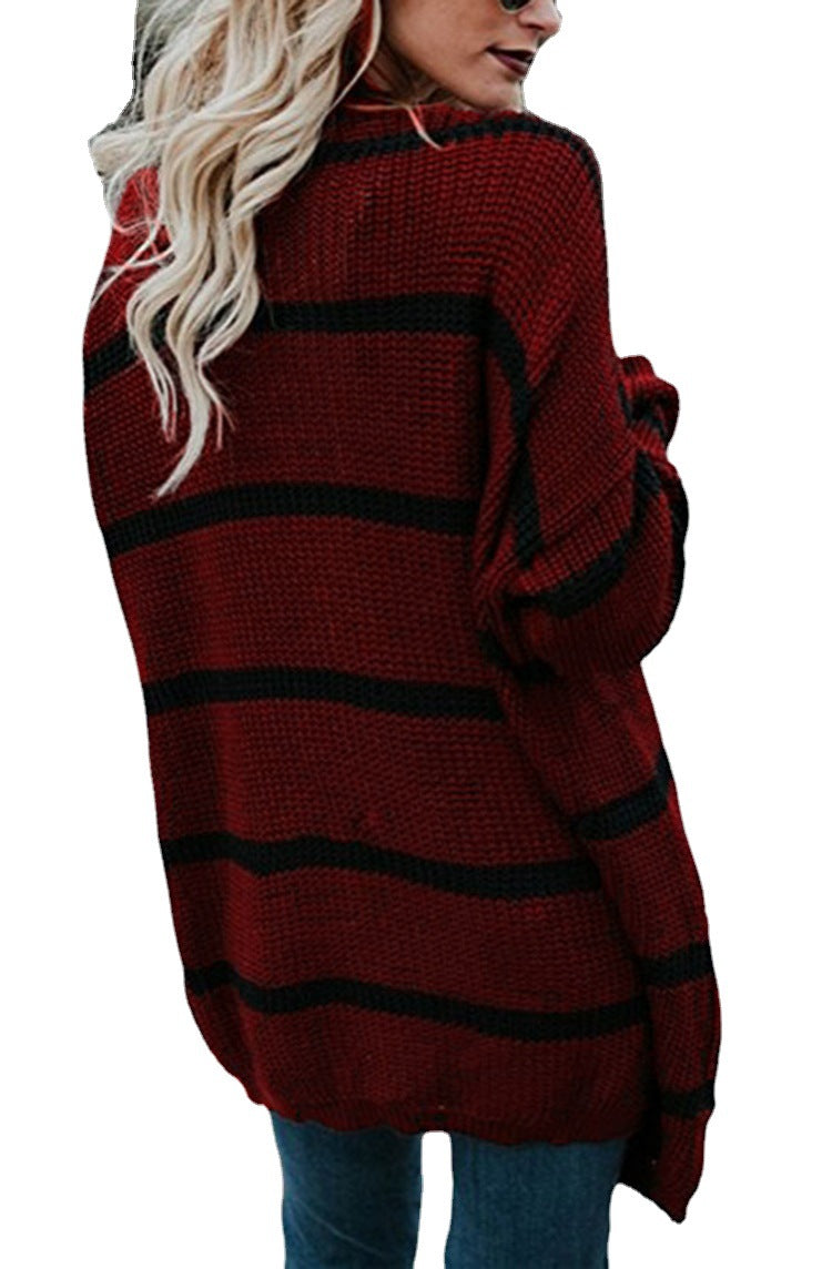 Cardigan en tricot pour femmes avec un design rayé décontracté et des devants ouverts Chic und Stil
