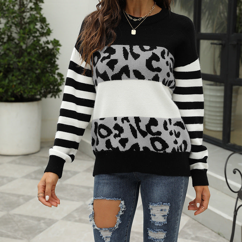 Pull féminin à motifs animaliers et manches rayées Chic und Stil
