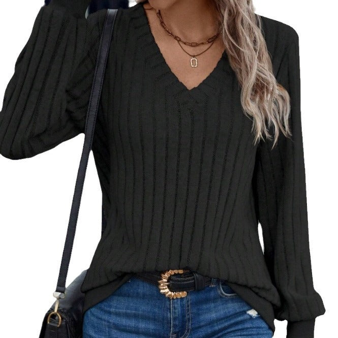 Pull femme avec décolleté en V et motif à côtes texturé Chic und Stil