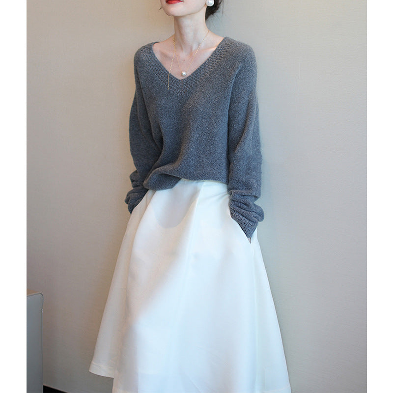 Pull élégant en tricot à col en V pour femmes Chic und Stil