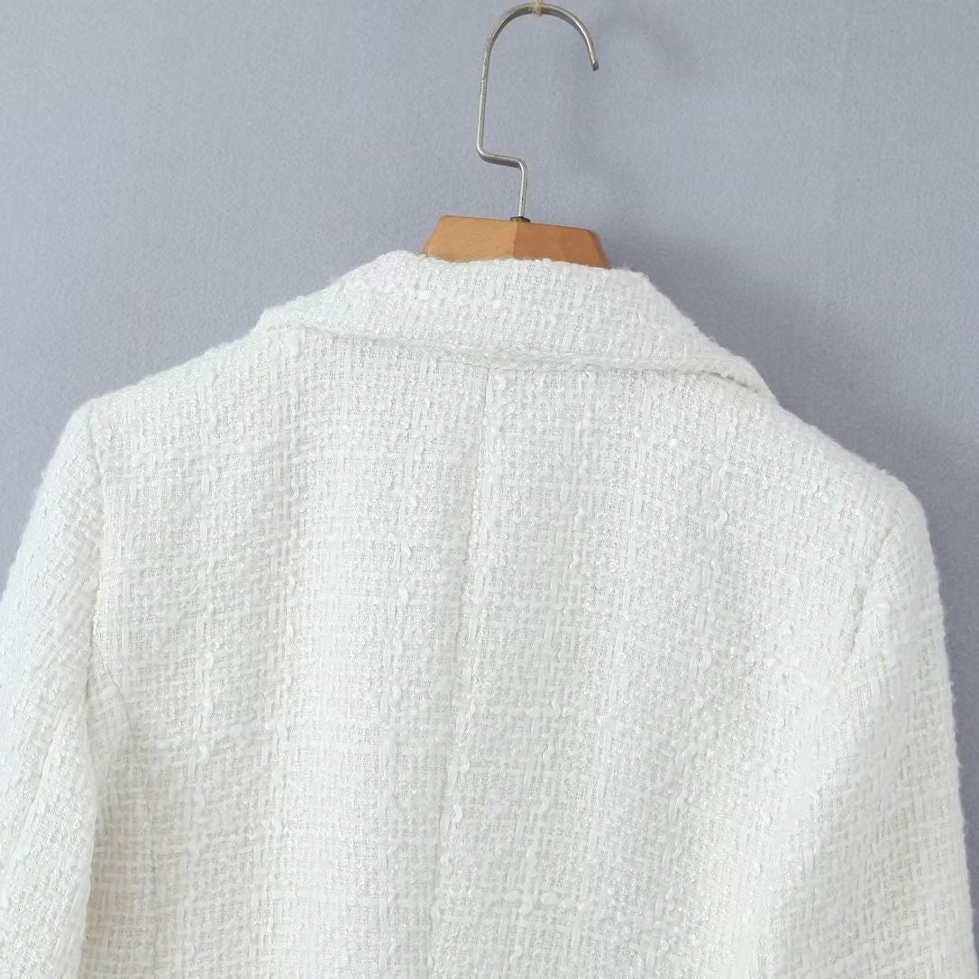 Dames élégante veste blazer croisée avec tissu texturé Chic und Stil