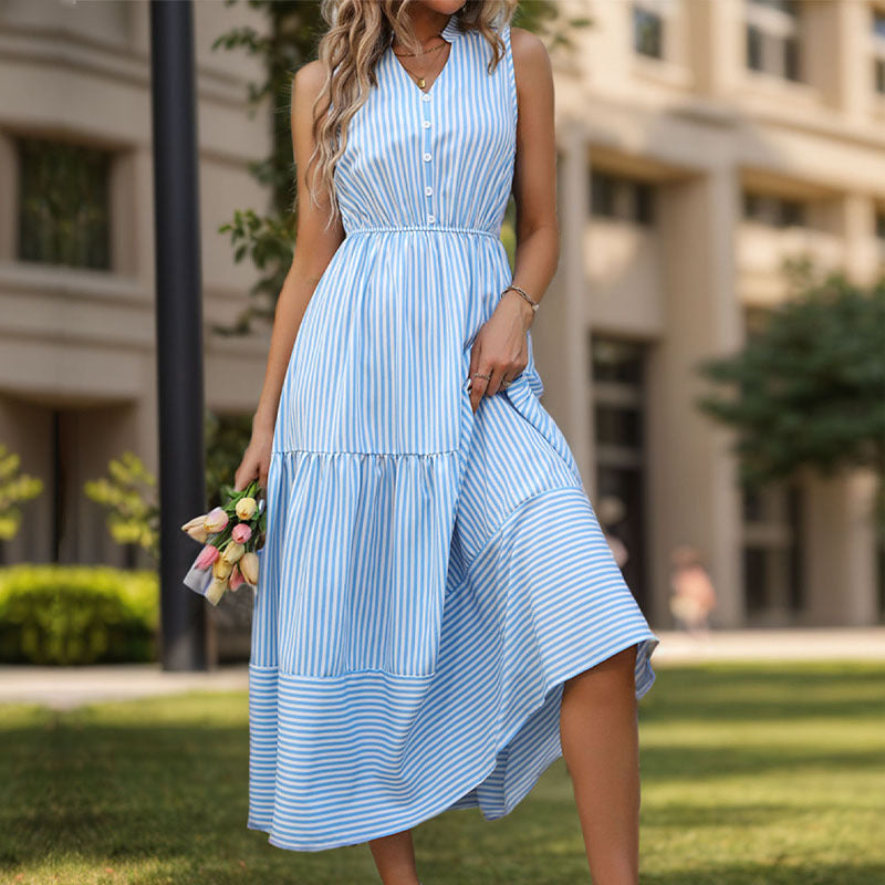 Robe maxi à rayures pour dames avec design de bouton Chic und Stil