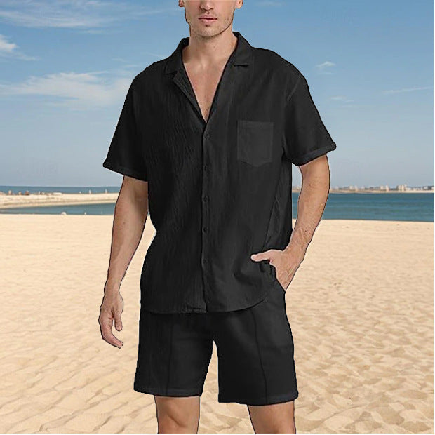 Chemise pour hommes décontractée à manches courtes avec design texturé et shorts assortis Chic und Stil