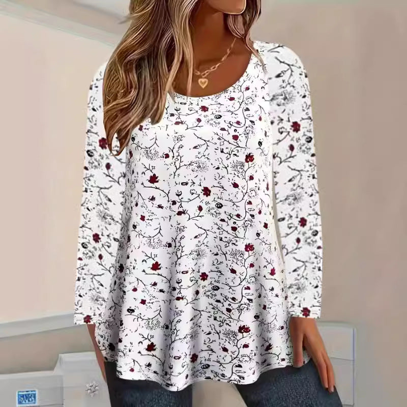 T-shirt à manches longues pour femmes avec motif floral et coupe en A Chic und Stil