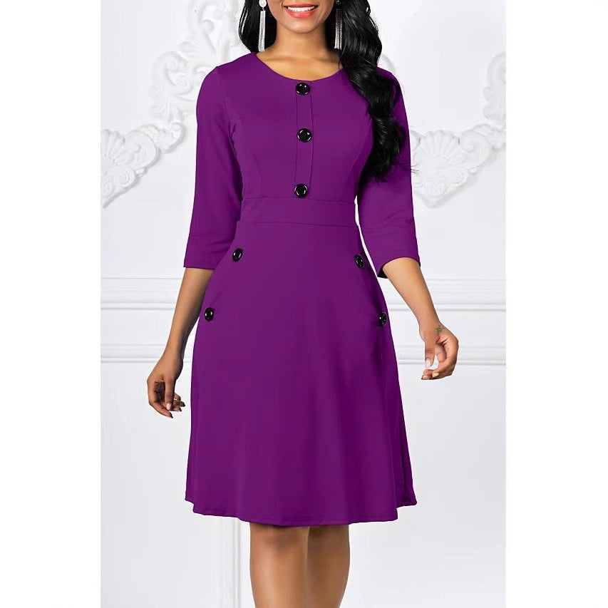 Robe classique à manches trois-quarts pour femmes avec détails boutonnés Chic und Stil