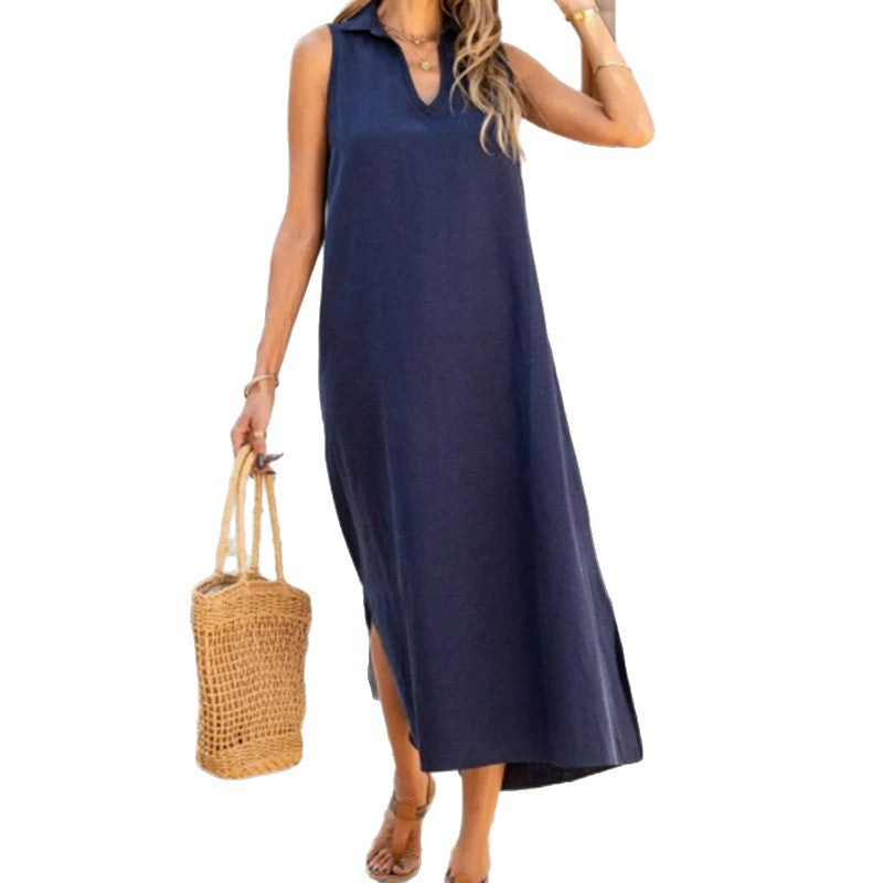 Robe maxi décontractée pour femmes avec fentes latérales et col Chic und Stil