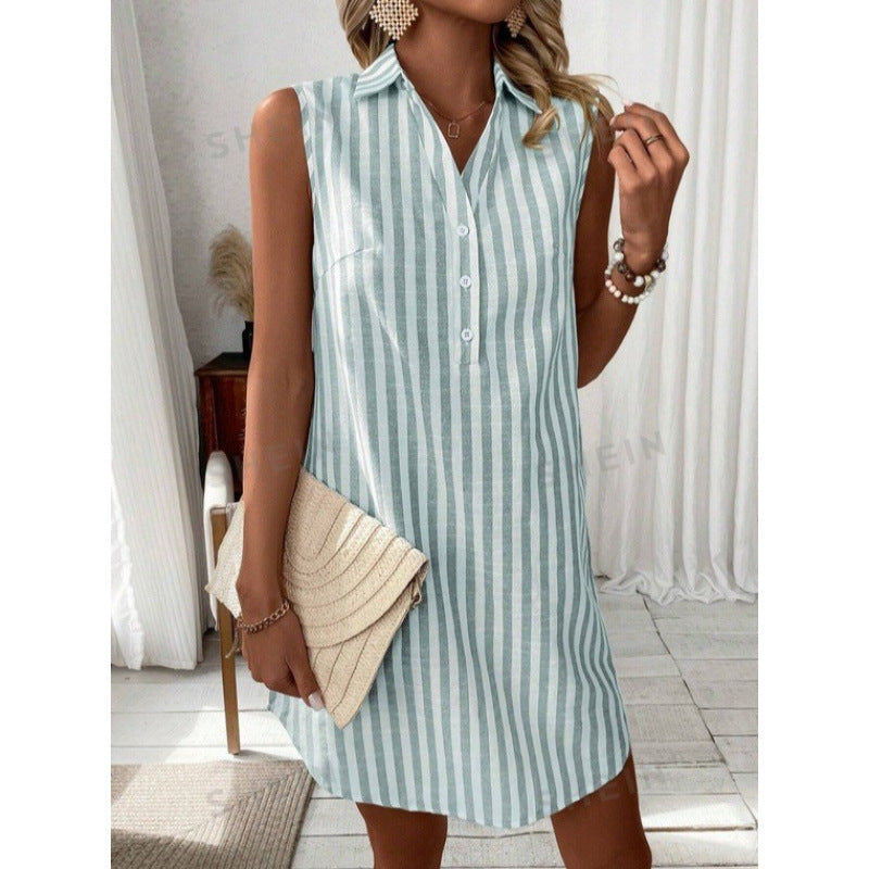 Robe chemise décontractée pour femmes avec détails de boutons et motif rayé Chic und Stil