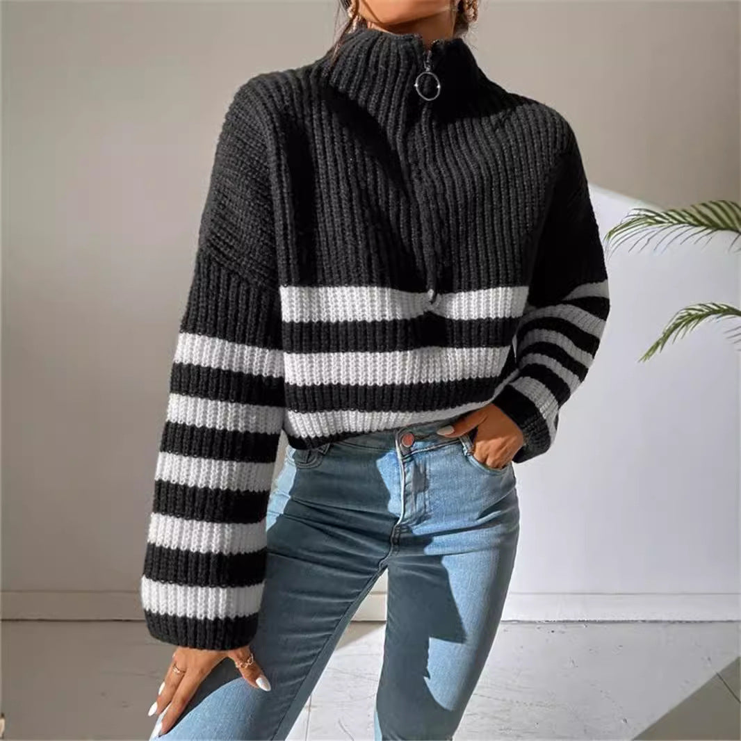 Pull à capuche pour femmes avec motif tricoté texturé et rayures à la mode Chic und Stil