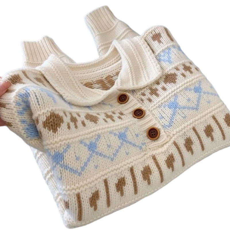 Dames gros pull en tricot avec un motif amoureux et un col romantique Chic und Stil
