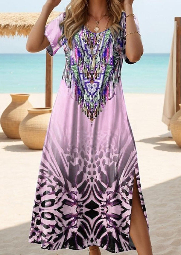 Robe maxi de plage pour femmes avec un design ethnique unique et des fentes latérales Chic und Stil