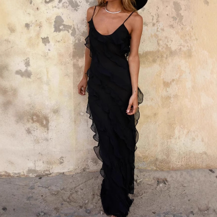 Dames Élégante Robe Maxi avec des Détails de Volants Raffinés Chic und Stil