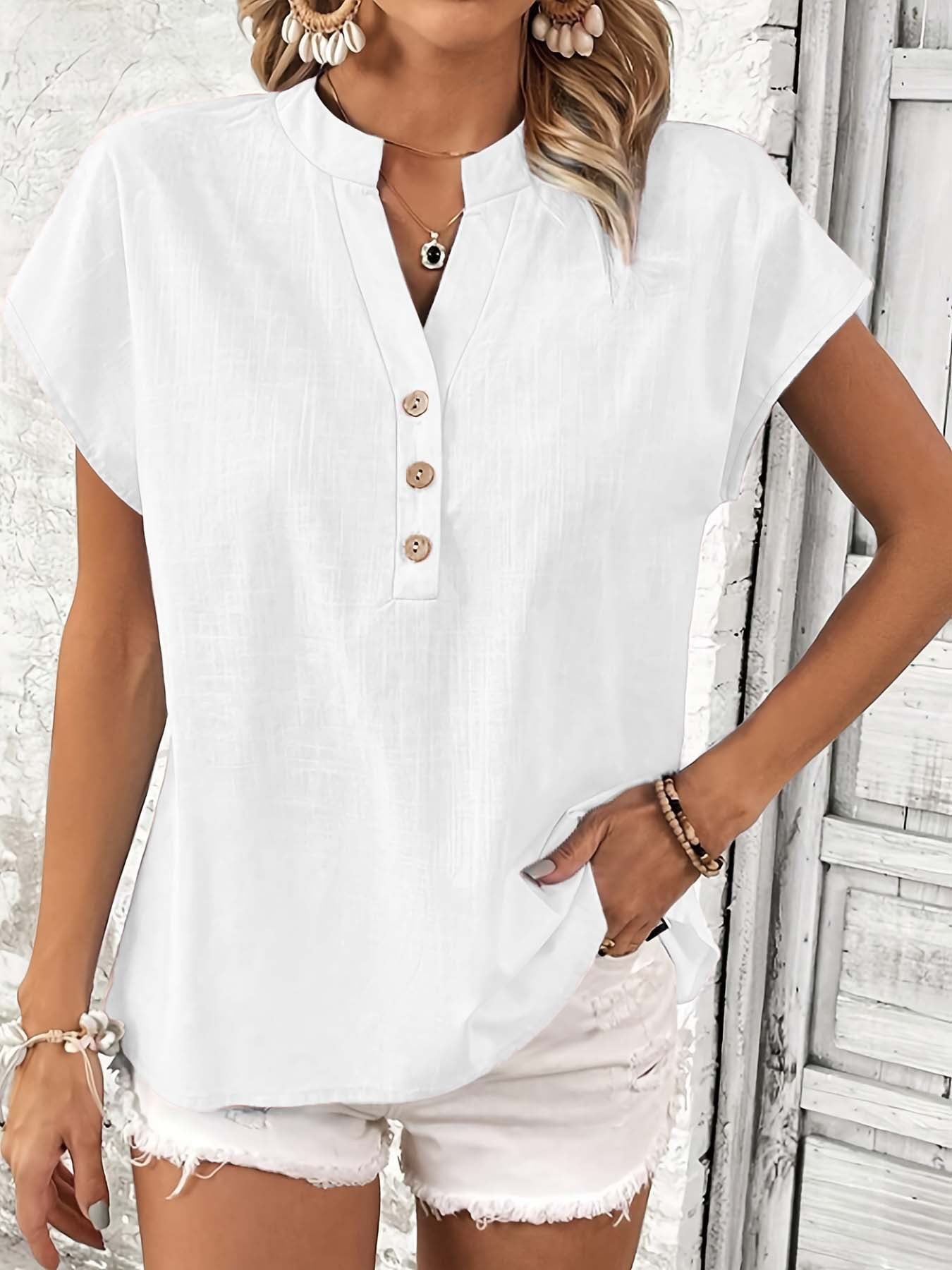 Haut décontractée pour femmes avec patte de boutonnage et élégant col montant Chic und Stil