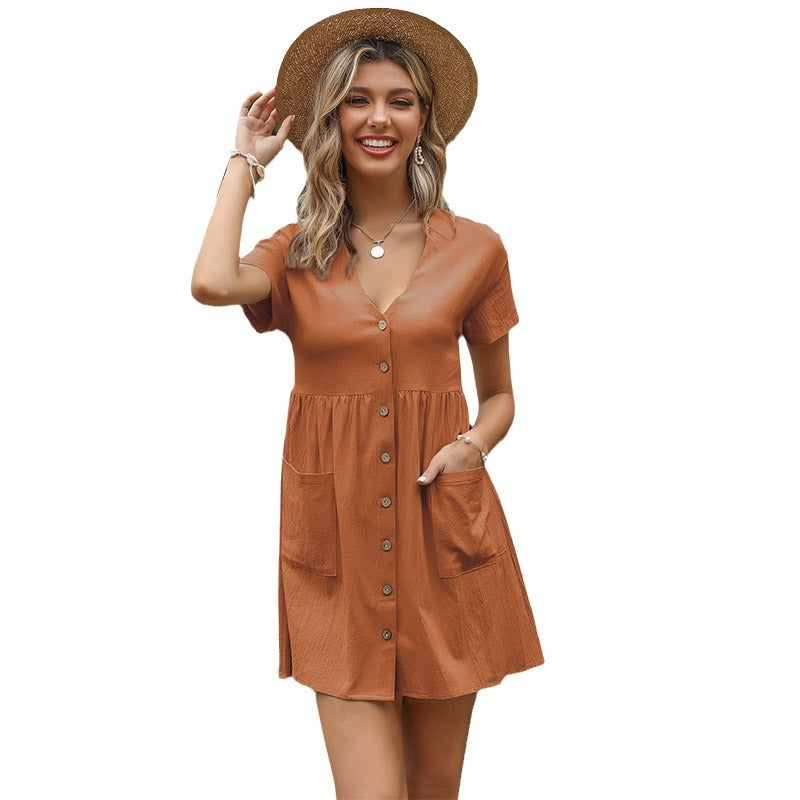Robe chemise à manches courtes pour femmes avec poches fonctionnelles Chic und Stil