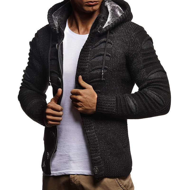 Veste en tricot pour hommes avec capuche et détails décoratifs des boutons Chic und Stil