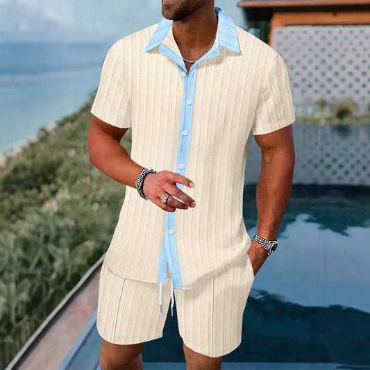 Chemise de loisirs pour hommes avec patte de boutonnage et ensemble de shorts Chic und Stil