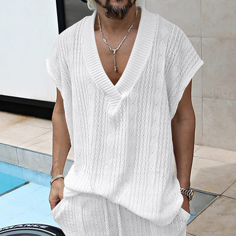 T-shirt en tricot décontracté pour hommes avec décolleté en V et coupe oversize Chic und Stil